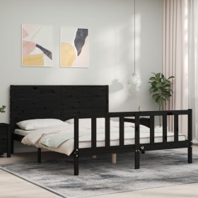 Bed frame with black solid wood headboard 160x200 cm by vidaXL, Beds and slatted bases - Ref: Foro24-3192765, Price: 211,99 €...