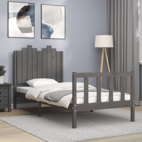 Gray solid wood bed frame with headboard 90x200 cm by vidaXL, Beds and slatted bases - Ref: Foro24-3192283, Price: 126,99 €, ...