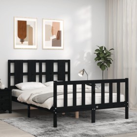 Double bed frame with black solid wood headboard by vidaXL, Beds and slatted bases - Ref: Foro24-3192205, Price: 169,99 €, Di...