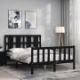 Double bed frame with black solid wood headboard by vidaXL, Beds and slatted bases - Ref: Foro24-3192205, Price: 169,99 €, Di...