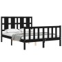 Double bed frame with black solid wood headboard by vidaXL, Beds and slatted bases - Ref: Foro24-3192205, Price: 169,99 €, Di...