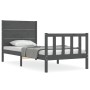 Gray solid wood bed frame with headboard 90x200 cm by vidaXL, Beds and slatted bases - Ref: Foro24-3192738, Price: 123,37 €, ...