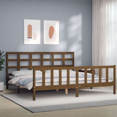 Estructura cama y cabecero madera maciza marrón miel 200x200 cm de vidaXL, Camas y somieres - Ref: Foro24-3192124, Precio: 16...