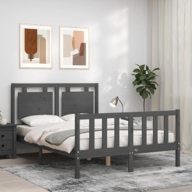 Estructura de cama con cabecero madera maciza gris 140x200 cm de vidaXL, Camas y somieres - Ref: Foro24-3192168, Precio: 178,...