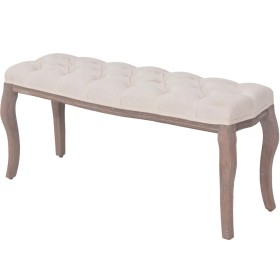 Solid wood and cream white linen bench 110x38x48 cm by vidaXL, Benches for halls and storage - Ref: Foro24-245359, Price: 109...