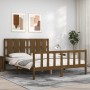 Double bed frame with honey brown wooden headboard by vidaXL, Beds and slatted bases - Ref: Foro24-3192239, Price: 168,48 €, ...