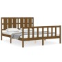 Double bed frame with honey brown wooden headboard by vidaXL, Beds and slatted bases - Ref: Foro24-3192239, Price: 168,48 €, ...