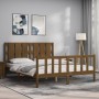 Double bed frame with honey brown wooden headboard by vidaXL, Beds and slatted bases - Ref: Foro24-3192239, Price: 168,48 €, ...