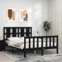 Bed frame with black solid wood headboard 140x200 cm by vidaXL, Beds and slatted bases - Ref: Foro24-3192235, Price: 197,73 €...