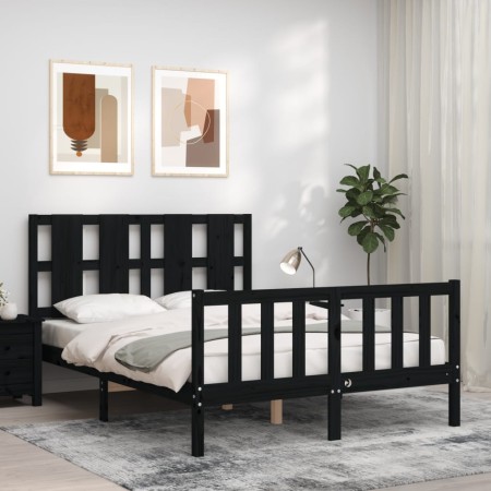 Bed frame with black solid wood headboard 140x200 cm by vidaXL, Beds and slatted bases - Ref: Foro24-3192235, Price: 201,49 €...