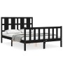 Bed frame with black solid wood headboard 140x200 cm by vidaXL, Beds and slatted bases - Ref: Foro24-3192235, Price: 201,49 €...