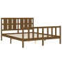 Double bed frame with honey brown wooden headboard by vidaXL, Beds and slatted bases - Ref: Foro24-3192239, Price: 168,48 €, ...