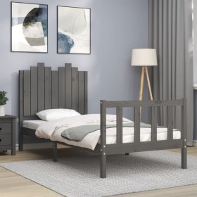 Gray solid wood bed frame with headboard 90x190 cm by vidaXL, Beds and slatted bases - Ref: Foro24-3192263, Price: 112,99 €, ...