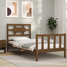 Honey brown solid wood bed frame with headboard by vidaXL, Beds and slatted bases - Ref: Foro24-3192519, Price: 109,99 €, Dis...