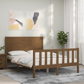 Double bed frame with honey brown wooden headboard by vidaXL, Beds and slatted bases - Ref: Foro24-3192724, Price: 143,99 €, ...