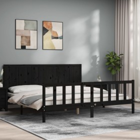 Double bed frame with black solid wood headboard by vidaXL, Beds and slatted bases - Ref: Foro24-3192640, Price: 229,99 €, Di...