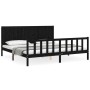 Double bed frame with black solid wood headboard by vidaXL, Beds and slatted bases - Ref: Foro24-3192640, Price: 229,99 €, Di...