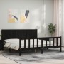 Double bed frame with black solid wood headboard by vidaXL, Beds and slatted bases - Ref: Foro24-3192640, Price: 229,99 €, Di...