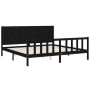 Double bed frame with black solid wood headboard by vidaXL, Beds and slatted bases - Ref: Foro24-3192640, Price: 229,99 €, Di...