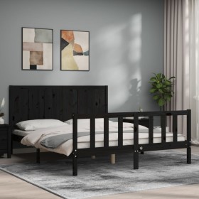 Bed frame with black solid wood headboard 160x200 cm by vidaXL, Beds and slatted bases - Ref: Foro24-3192635, Price: 204,99 €...