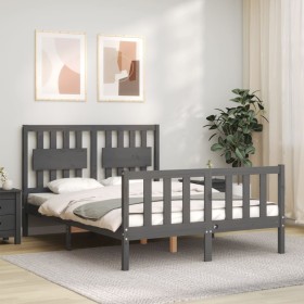 Estructura de cama matrimonio con cabecero madera maciza gris de vidaXL, Camas y somieres - Ref: Foro24-3192398, Precio: 166,...