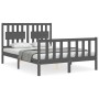 Double bed frame with gray solid wood headboard by vidaXL, Beds and slatted bases - Ref: Foro24-3192398, Price: 166,99 €, Dis...