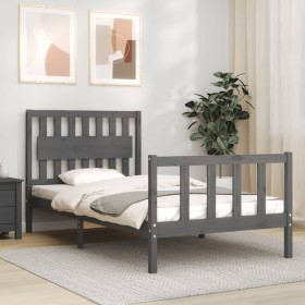 Gray solid wood bed frame with headboard 100x200 cm by vidaXL, Beds and slatted bases - Ref: Foro24-3192418, Price: 126,99 €,...