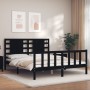 Estructura cama de matrimonio con cabecero madera maciza negro de vidaXL, Camas y somieres - Ref: Foro24-3192825, Precio: 191...