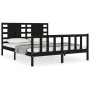 Double bed frame with black solid wood headboard by vidaXL, Beds and slatted bases - Ref: Foro24-3192825, Price: 191,53 €, Di...