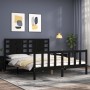 Double bed frame with black solid wood headboard by vidaXL, Beds and slatted bases - Ref: Foro24-3192825, Price: 191,53 €, Di...