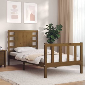 Estructura de cama con cabecero madera maciza marrón miel de vidaXL, Camas y somieres - Ref: Foro24-3192779, Precio: 115,99 €...