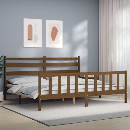 Honey brown solid wood bed frame and headboard 200x200 cm by vidaXL, Beds and slatted bases - Ref: Foro24-3192059, Price: 162...