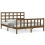 Double bed frame with honey brown wooden headboard by vidaXL, Beds and slatted bases - Ref: Foro24-3192109, Price: 155,99 €, ...