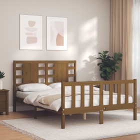 Honey brown solid wood headboard bed frame 140x200 cm by vidaXL, Beds and slatted bases - Ref: Foro24-3192819, Price: 158,99 ...