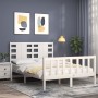 White solid wood bed frame with headboard 140x190 cm by vidaXL, Beds and slatted bases - Ref: Foro24-3192797, Price: 138,73 €...