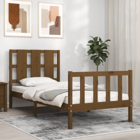 Honey brown solid wood bed frame with headboard by vidaXL, Beds and slatted bases - Ref: Foro24-3192194, Price: 110,99 €, Dis...