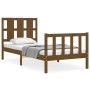 Honey brown solid wood bed frame with headboard by vidaXL, Beds and slatted bases - Ref: Foro24-3192194, Price: 110,78 €, Dis...