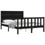 Bed frame with black solid wood headboard 140x200 cm by vidaXL, Beds and slatted bases - Ref: Foro24-3192755, Price: 204,77 €...