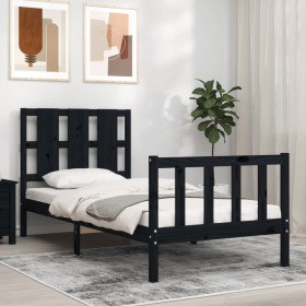 Single bed frame with black solid wood headboard by vidaXL, Beds and slatted bases - Ref: Foro24-3192195, Price: 131,93 €, Di...