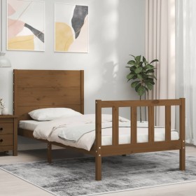 Honey brown solid wood bed frame and headboard 100x200 cm by vidaXL, Beds and slatted bases - Ref: Foro24-3192744, Price: 121...