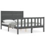 Gray solid wood bed frame with headboard 140x190 cm by vidaXL, Beds and slatted bases - Ref: Foro24-3192733, Price: 153,26 €,...