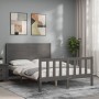 Gray solid wood bed frame with headboard 140x190 cm by vidaXL, Beds and slatted bases - Ref: Foro24-3192733, Price: 153,26 €,...