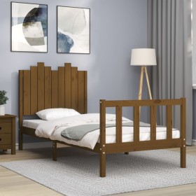 Honey brown solid wood bed frame with headboard 90x200cm by vidaXL, Beds and slatted bases - Ref: Foro24-3192284, Price: 142,...