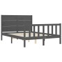 Gray solid wood bed frame with headboard 140x190 cm by vidaXL, Beds and slatted bases - Ref: Foro24-3192733, Price: 153,26 €,...