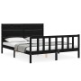 Estructura cama de matrimonio con cabecero madera maciza negro de vidaXL, Camas y somieres - Ref: Foro24-3192760, Precio: 206...