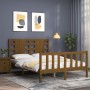 Double bed frame with honey brown wooden headboard by vidaXL, Beds and slatted bases - Ref: Foro24-3192789, Price: 138,86 €, ...