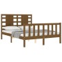 Double bed frame with honey brown wooden headboard by vidaXL, Beds and slatted bases - Ref: Foro24-3192789, Price: 138,86 €, ...