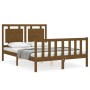 Double bed frame with honey brown wooden headboard by vidaXL, Beds and slatted bases - Ref: Foro24-3192139, Price: 146,42 €, ...