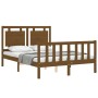 Double bed frame with honey brown wooden headboard by vidaXL, Beds and slatted bases - Ref: Foro24-3192139, Price: 146,42 €, ...