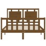 Double bed frame with honey brown wooden headboard by vidaXL, Beds and slatted bases - Ref: Foro24-3192139, Price: 146,42 €, ...